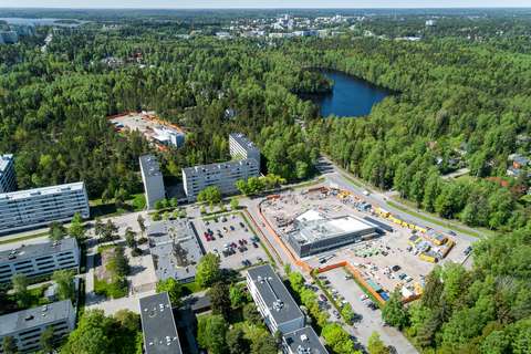  Aerial view from Kaitaa, showing the metro site, Iivisniemi buildings and trees.